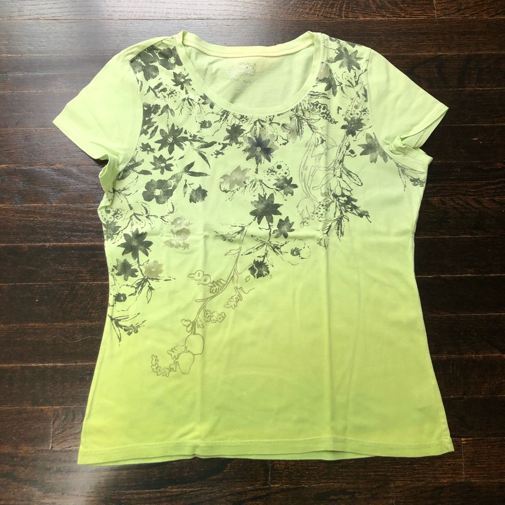 Sport Gray Floral Green Ombre Tee Shirt